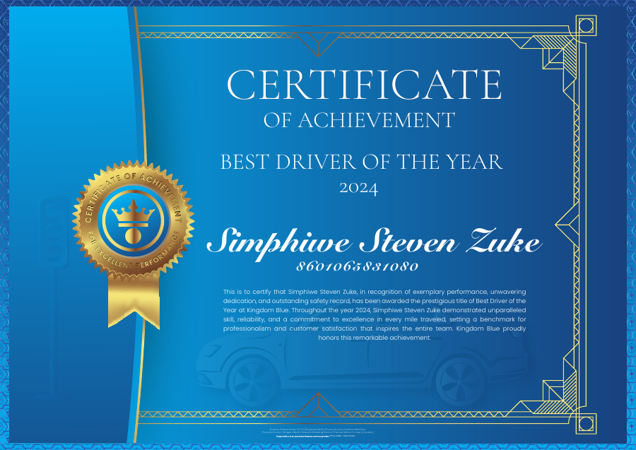 Best Driver of the Year certificate cover